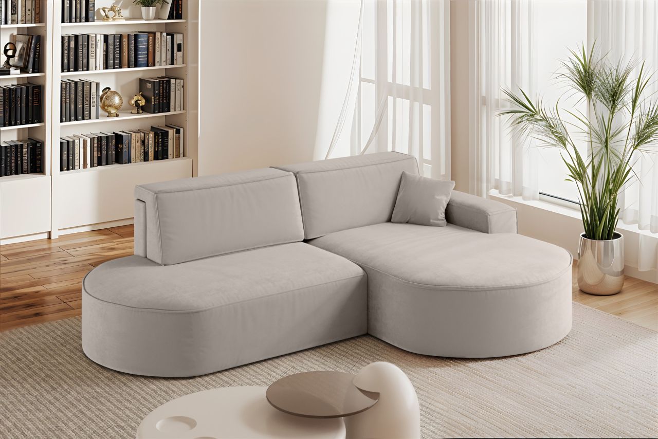 Ecksofa Schlafsofa Sofa VENEDIG Stoff Salvador Hellgrau Ottomane Rechts