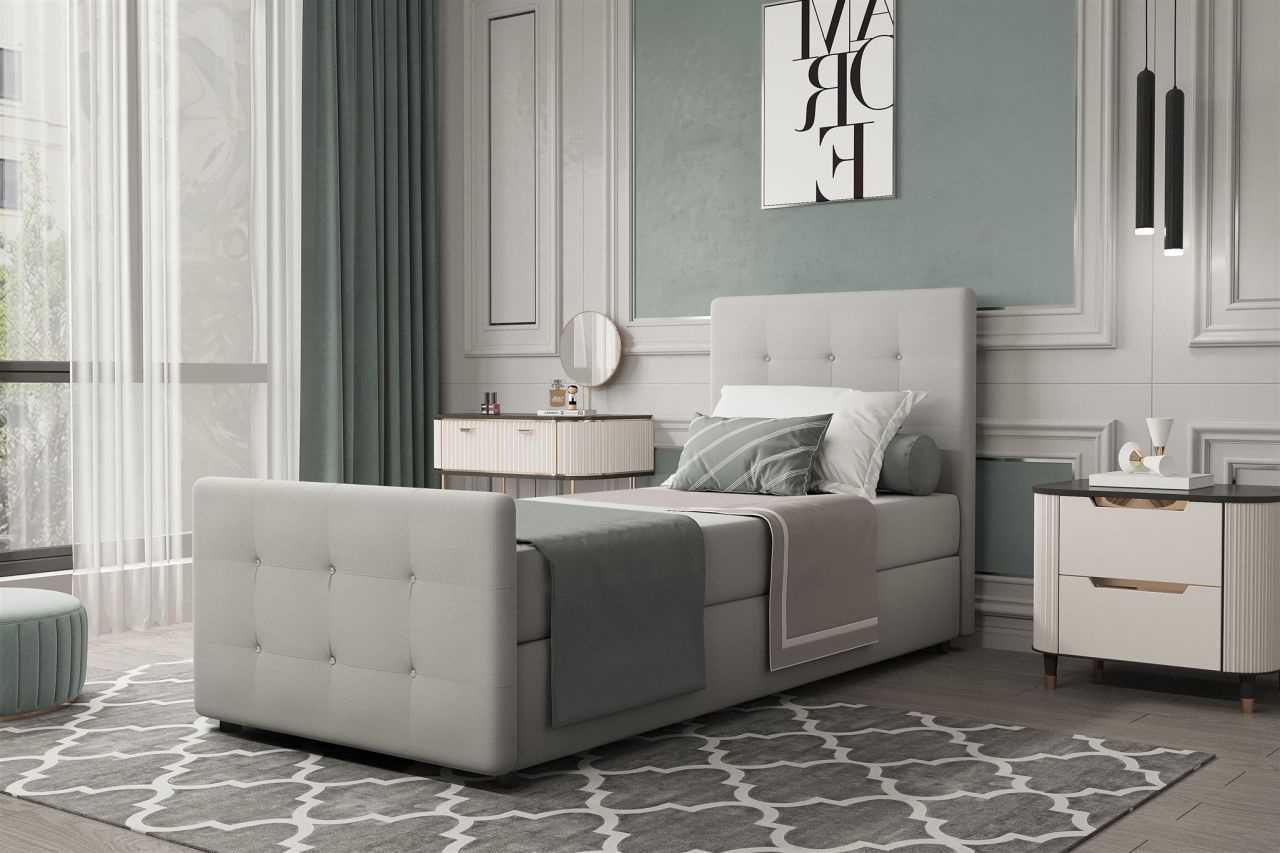 OUTLET Boxspringbett Gästebett MARKOS 90x200cm Bettkasten Seite Rechts Stoff ...