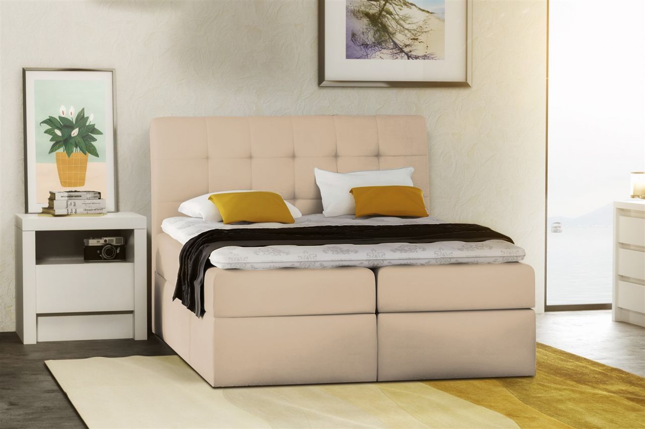 Boxspringbett Schlafzimmerbett TURIN Kunstleder Creme 140x200 cm