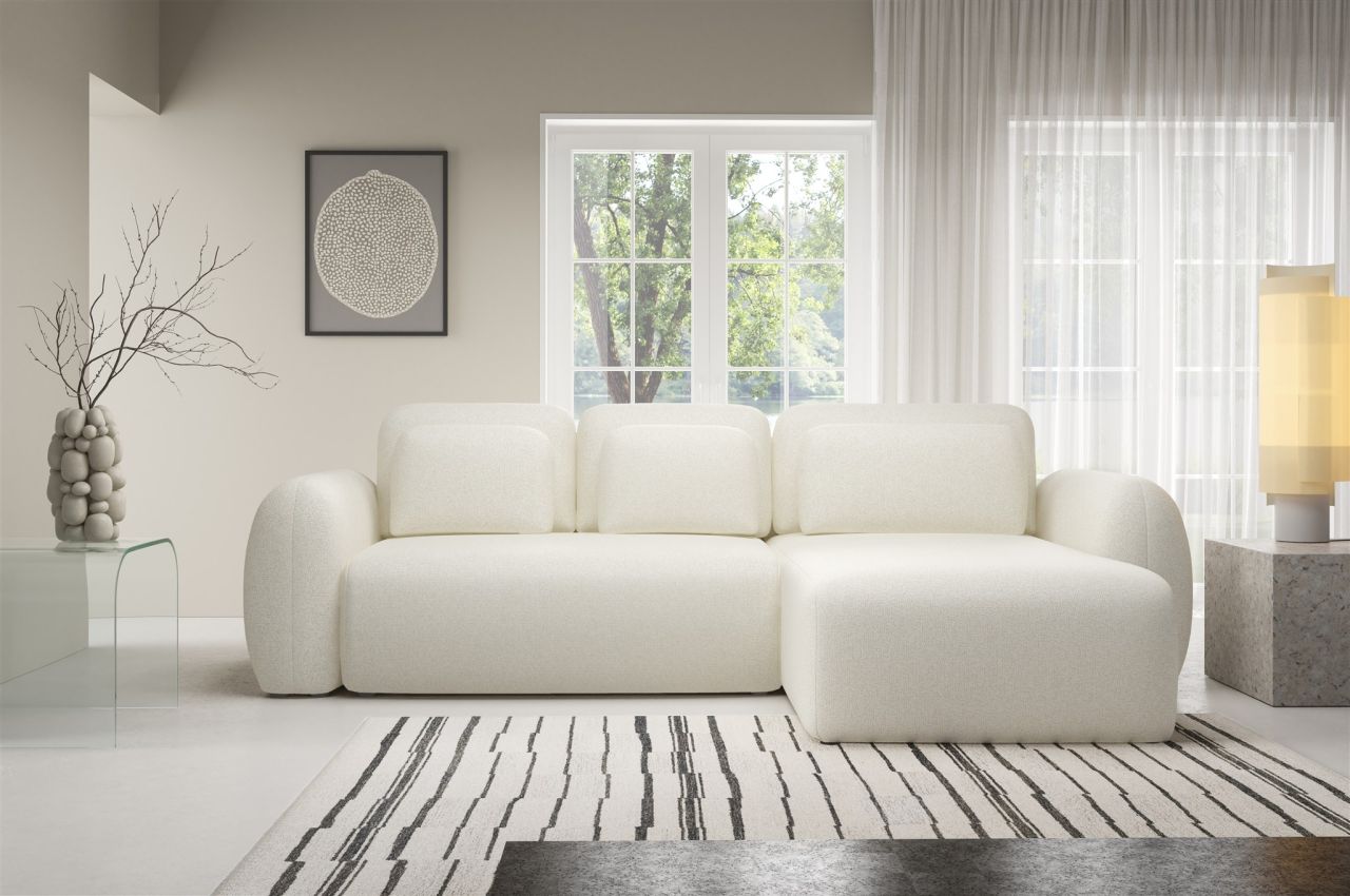 Ecksofa Schlafsofa Sofa GASTON in Stoff Puente Ecru Ottomane Rechts