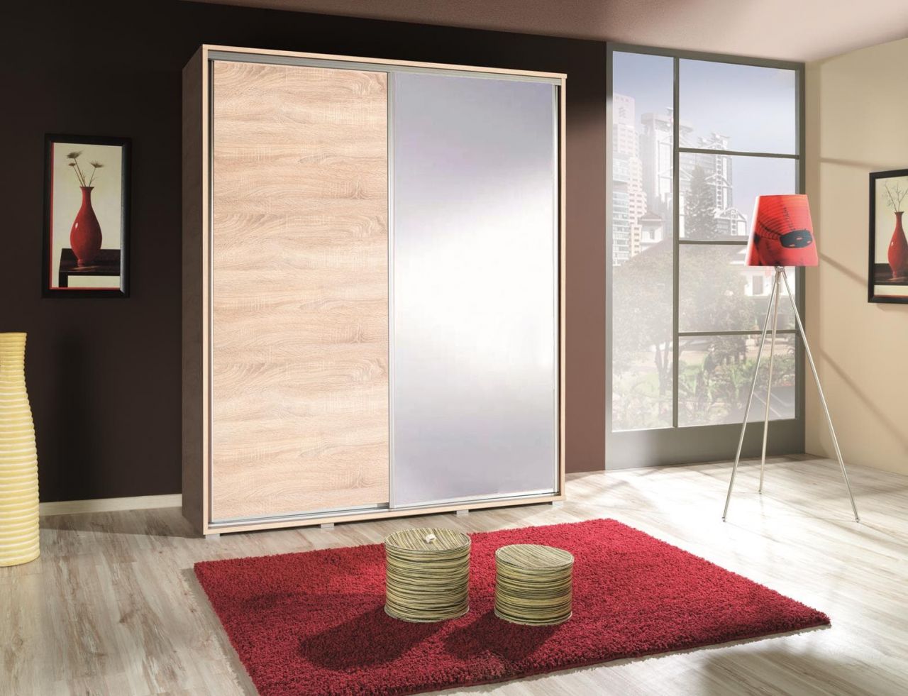 Kleiderschrank GILES Schwebetürenschrank mit Spiegel 155x215 cm