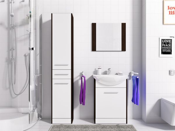 Badmöbel Set 4-Tlg Wenge / Weiss matt PERM Nr.2 inkl.Waschtisch