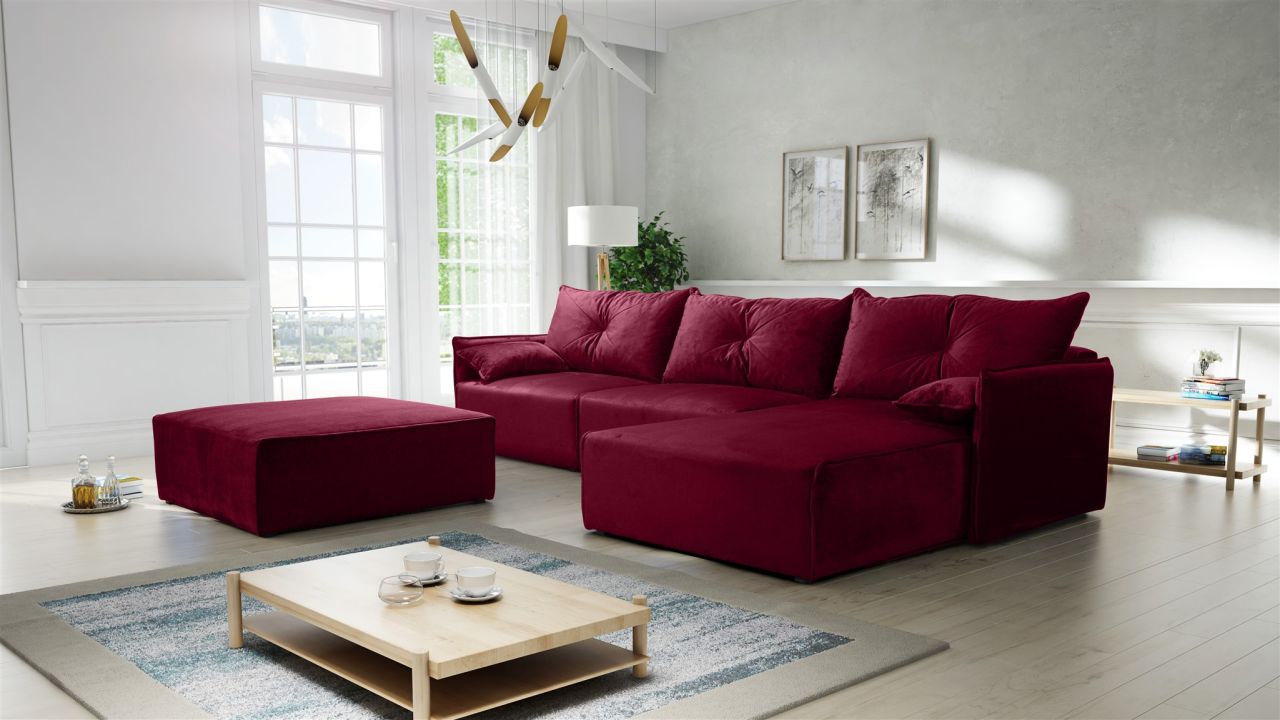 Ecksofa mit Schlaffunktion HUNTER in Royal Bordeauxrot Ottomane Rechts inkl. ...