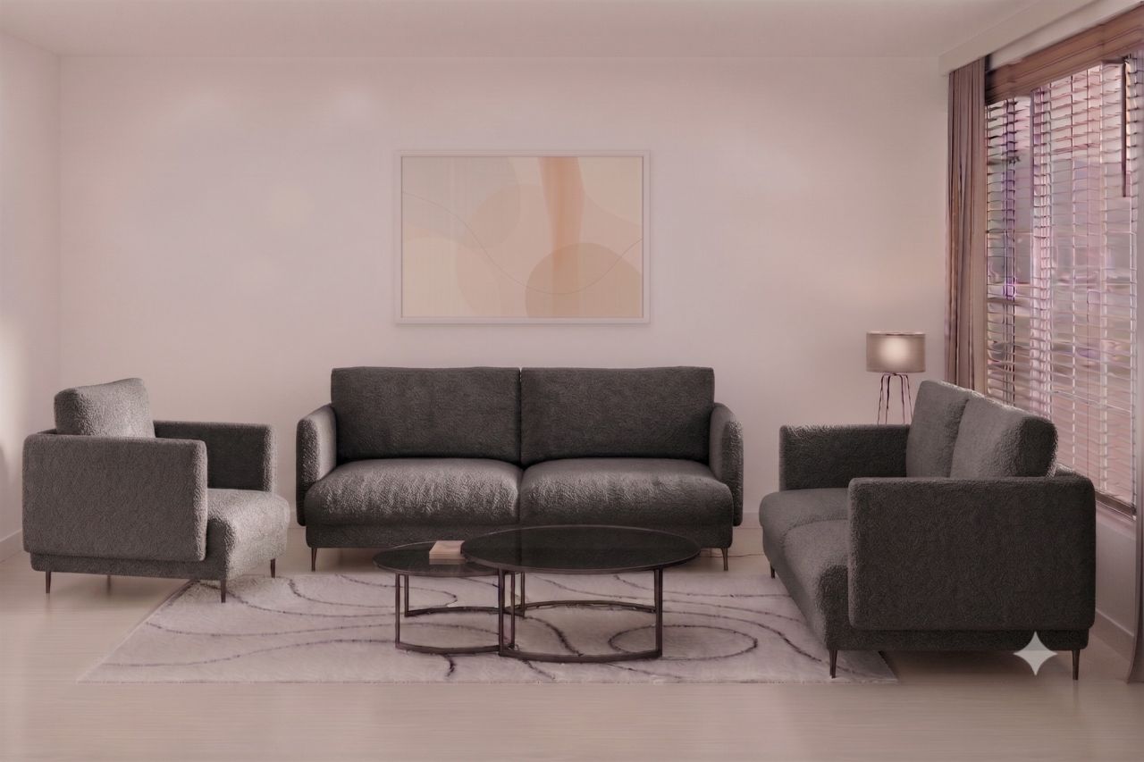 Fun Moebel Sofaset Designersofas Helmer 3-2-1 Stoff Baloo Grafit