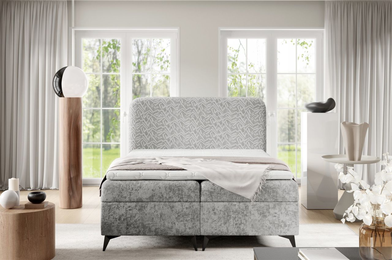 Boxspringbett Schlafzimmerbett TRIANA 160x200cm Stoff Trenza Hellgrau