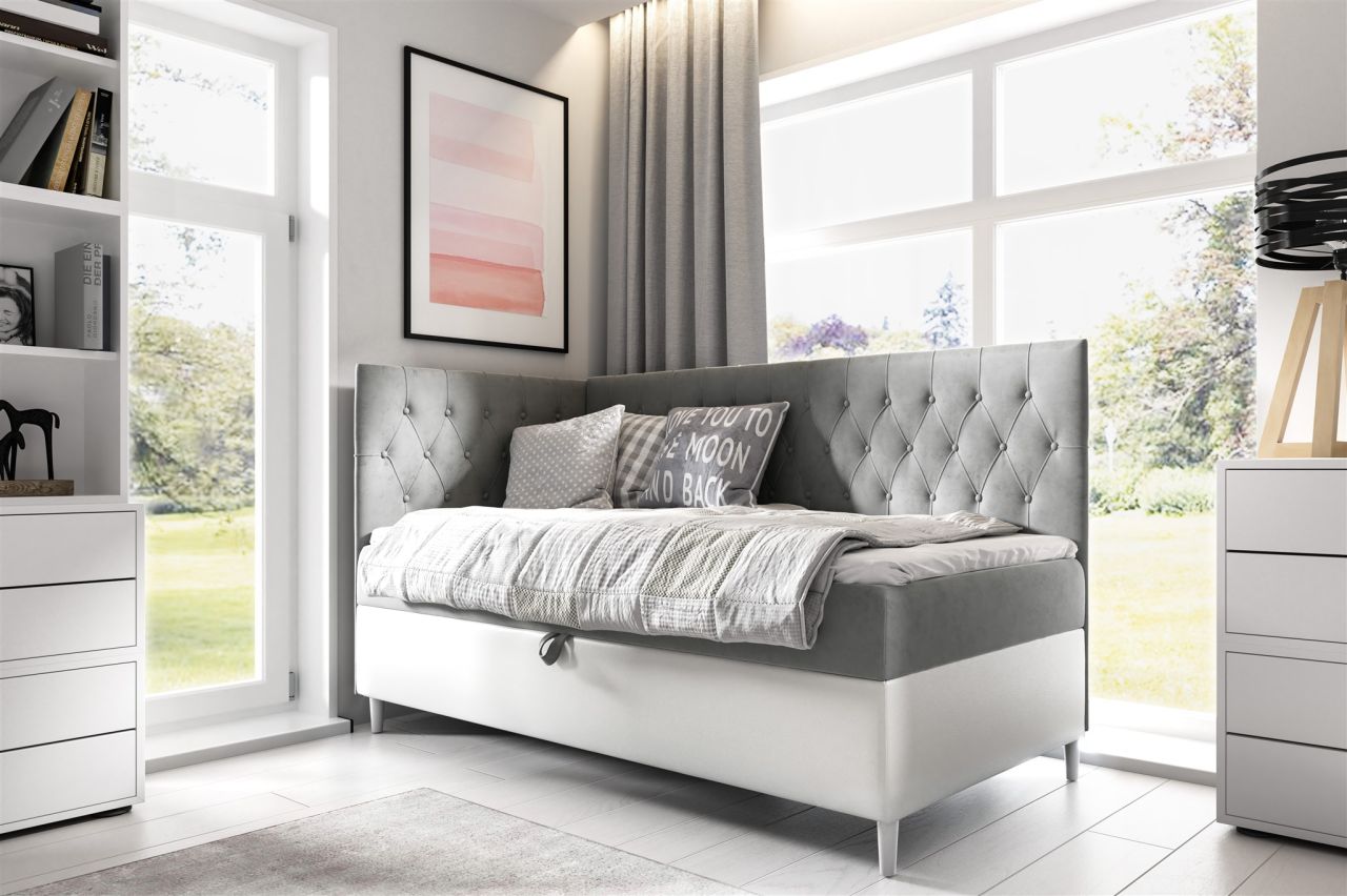 Boxspringbett Gästebett Kinderbett FINJA Nr.3 80x200cm Weiss-Grau Seite Links