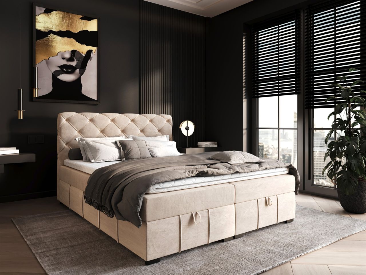 Boxspringbett Schlafzimmerbett GISEL 200x200cm Stoff Salvador Creme