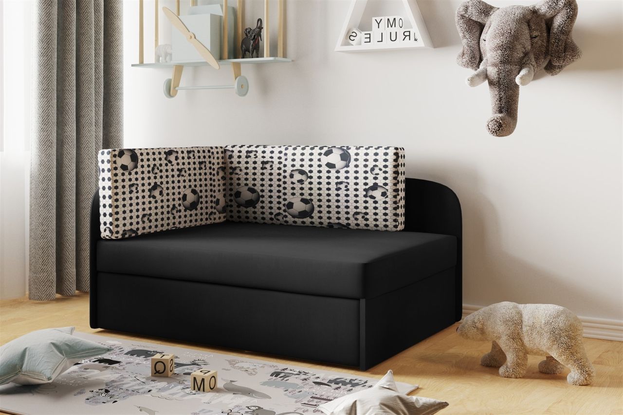 Sofa Kindersofa Schlafsofa inkl. Bettkasten MAILO Seite Rechts Stoff Schwarz-...