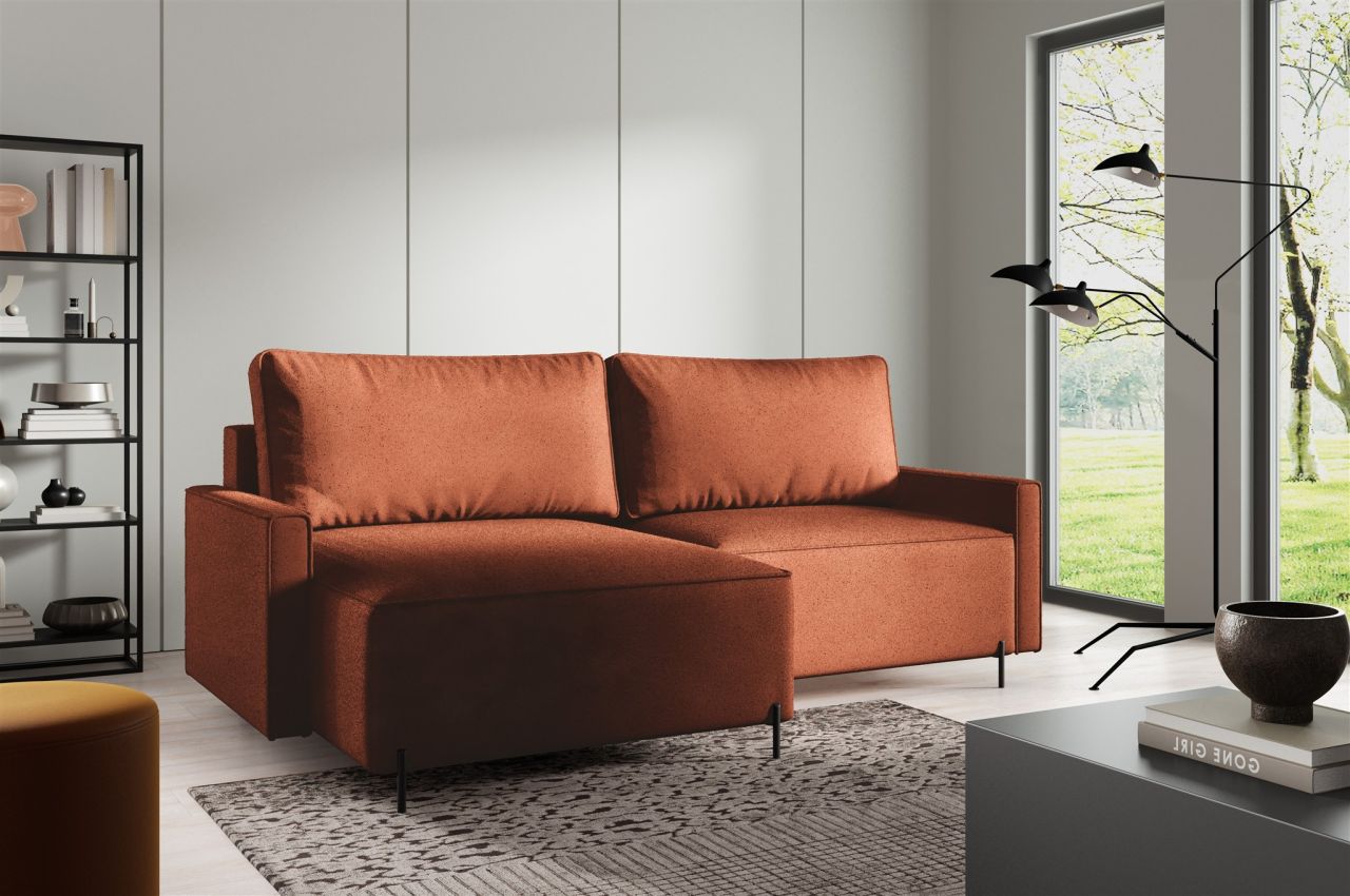 Ecksofa Schlafsofa Sofa BRAGA in Stoff Now or Never Rostbraun Ottomane Links