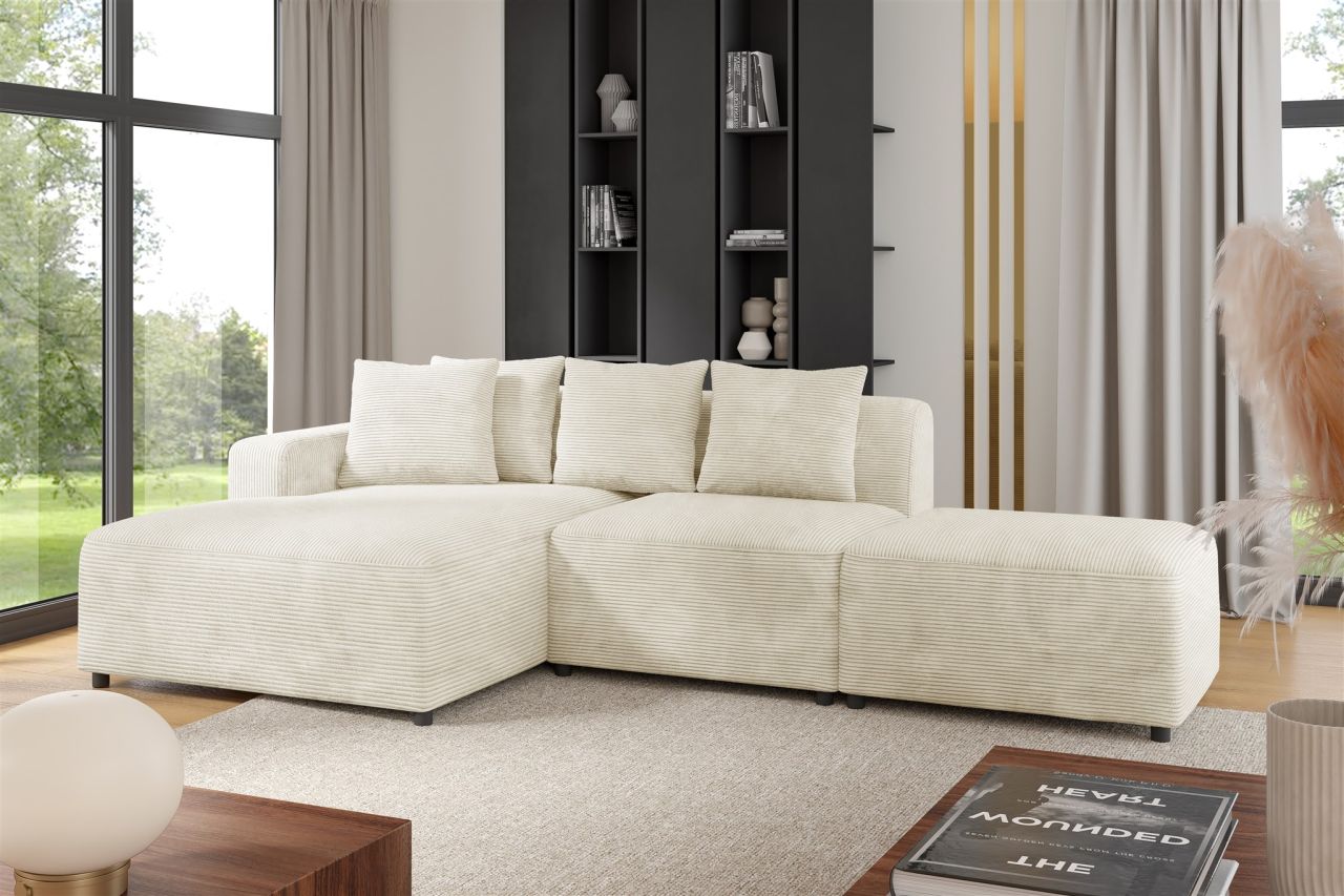 Ecksofa ersofa MEGAN XS inkl. Hocker Stoff Poso Creme Ottomane Links