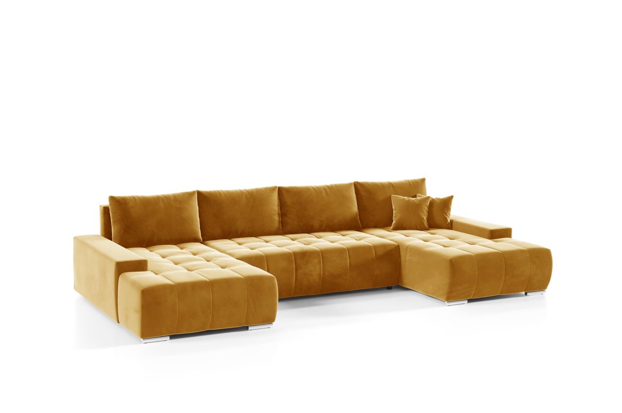 Wohnlandschaft Sofa mit Schlaffunktion VOGAR Stoff Monolith Honiggelb