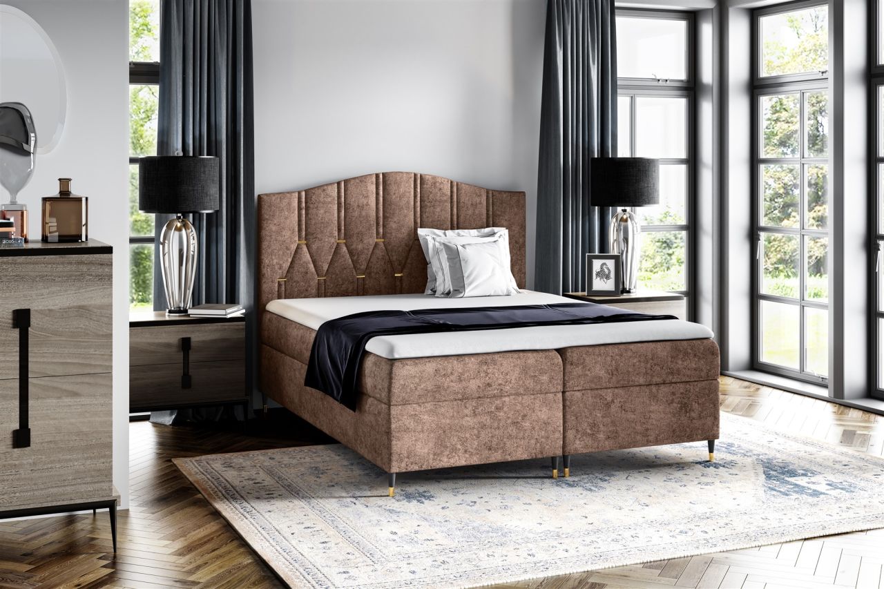 Boxspringbett Schlafzimmerbett SELIM 180x200cm in Stoff Touch Me Braun