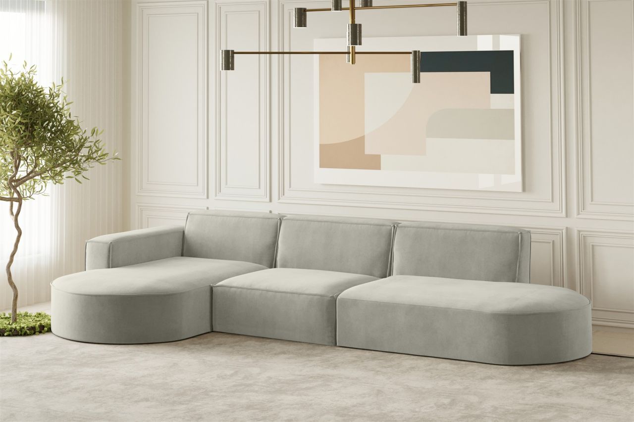 Ecksofa ersofa PALMA in Stoff Noel Hellgrau Ottomane Links