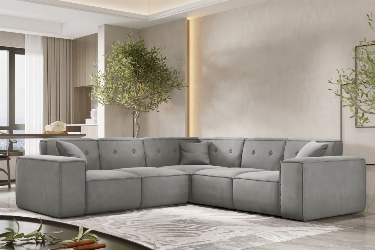 Ecksofa ersofa CESINA in Stoff Opera Velvet Steingrau Seite Universal
