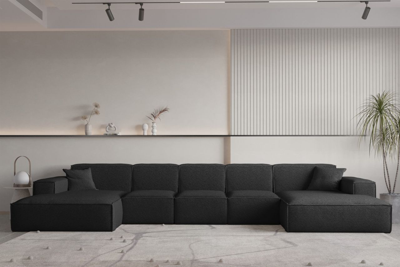 Wohnlandschaft U-Form CELES PREMIUM XL in Stoff Ascot Bukla Schwarz