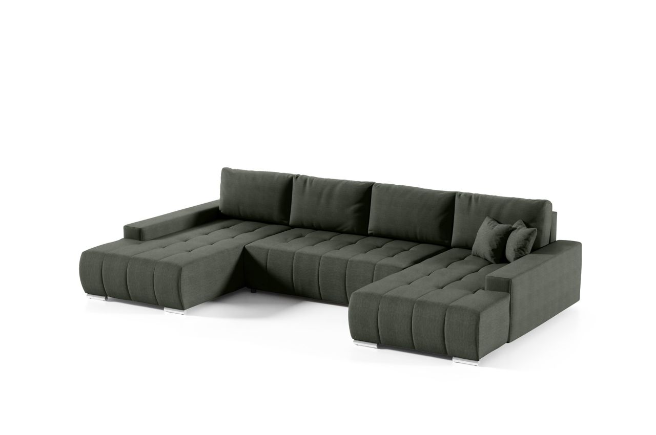 Wohnlandschaft Sofa mit Schlaffunktion VOGAR Stoff Aulla Tannengrün