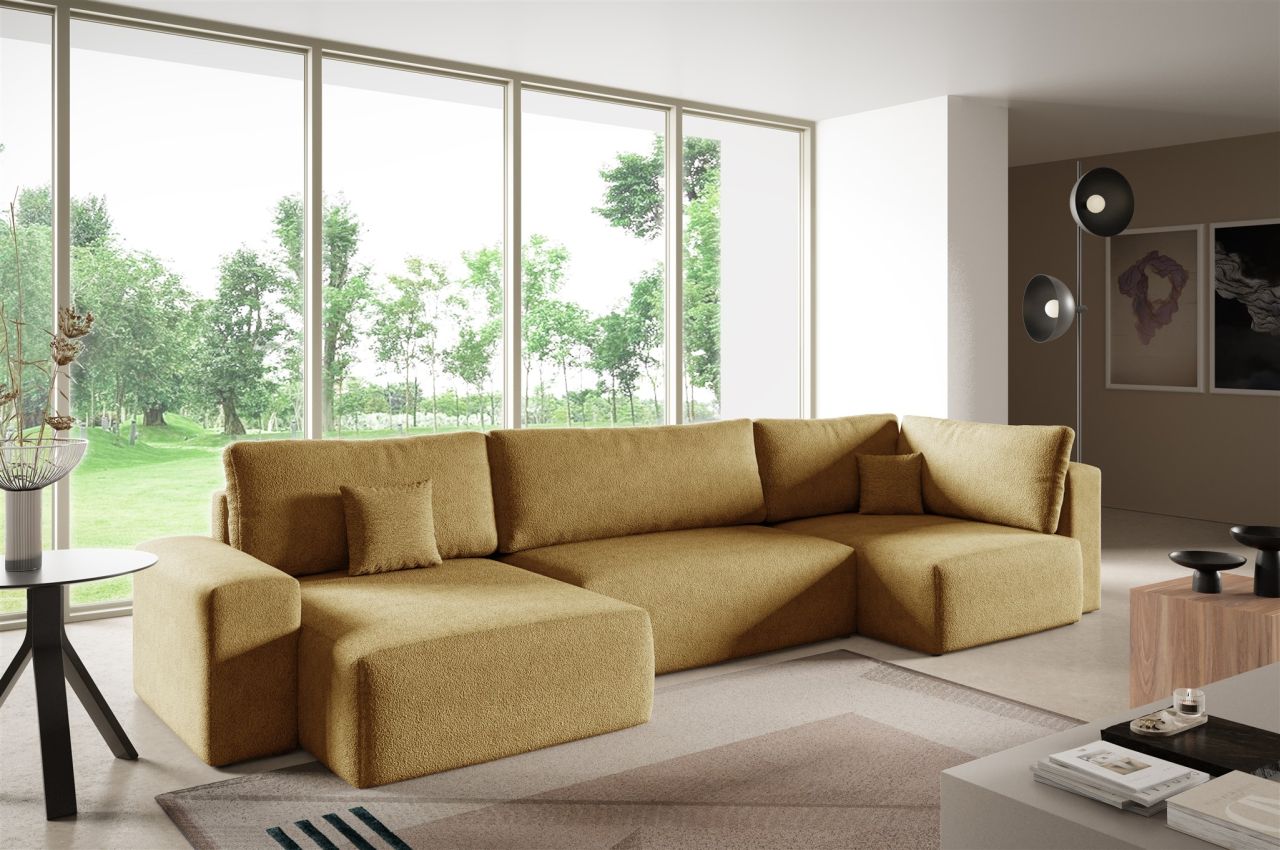 Wohnlandschaft mit Schlaffunktion ARONA XL Stoff Centaur Honiggelb Ottomane L...