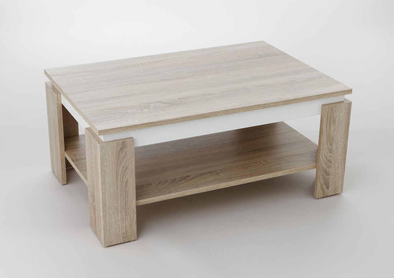 Couchtisch -Timo 2- 90 x 60 cm mit Ablageboden Sonoma Eiche - Weiss