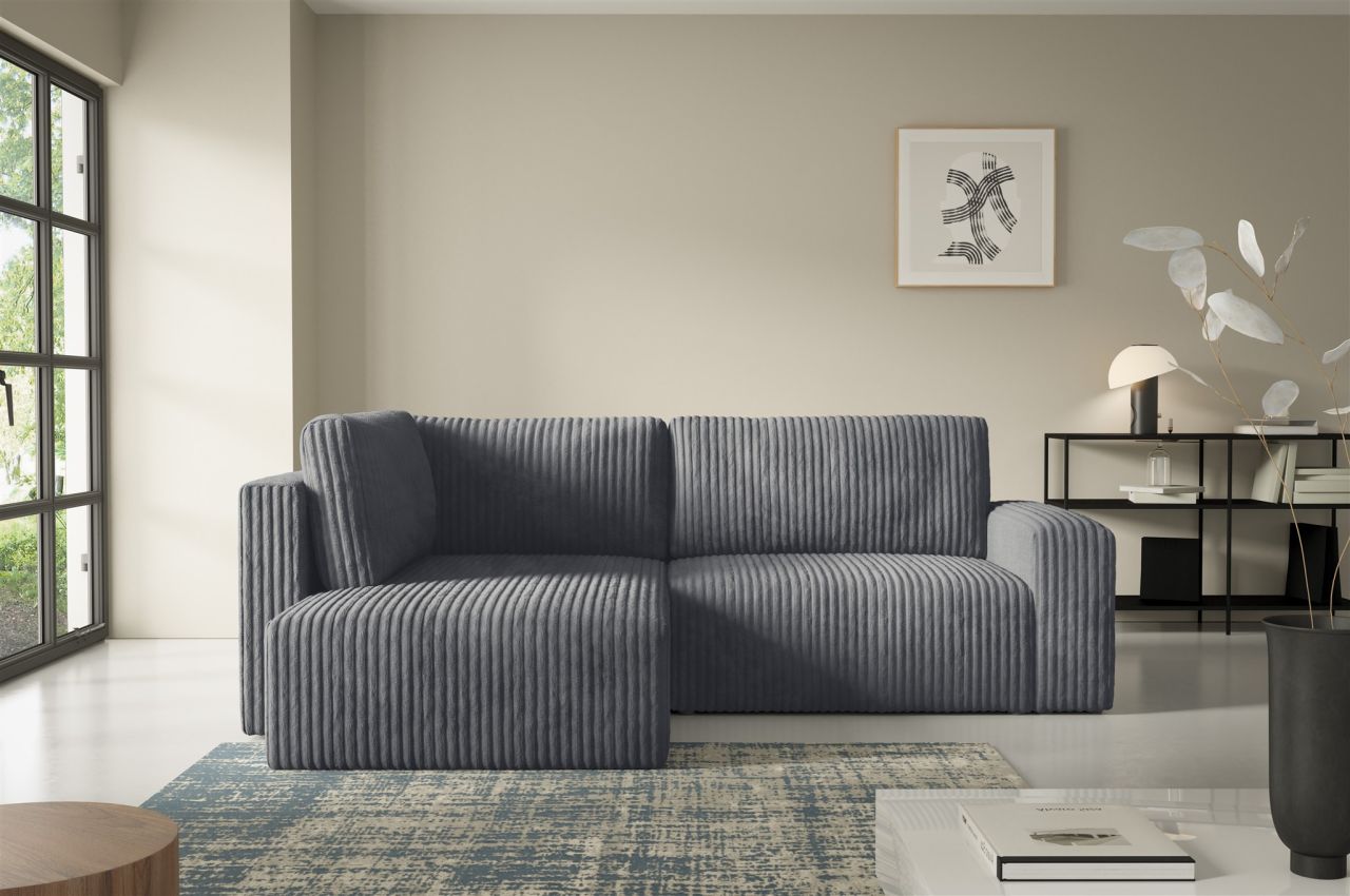 Ecksofa mit Schlaffunktion NATALIA XL in Stoff Tilia Grau Ottomane Links