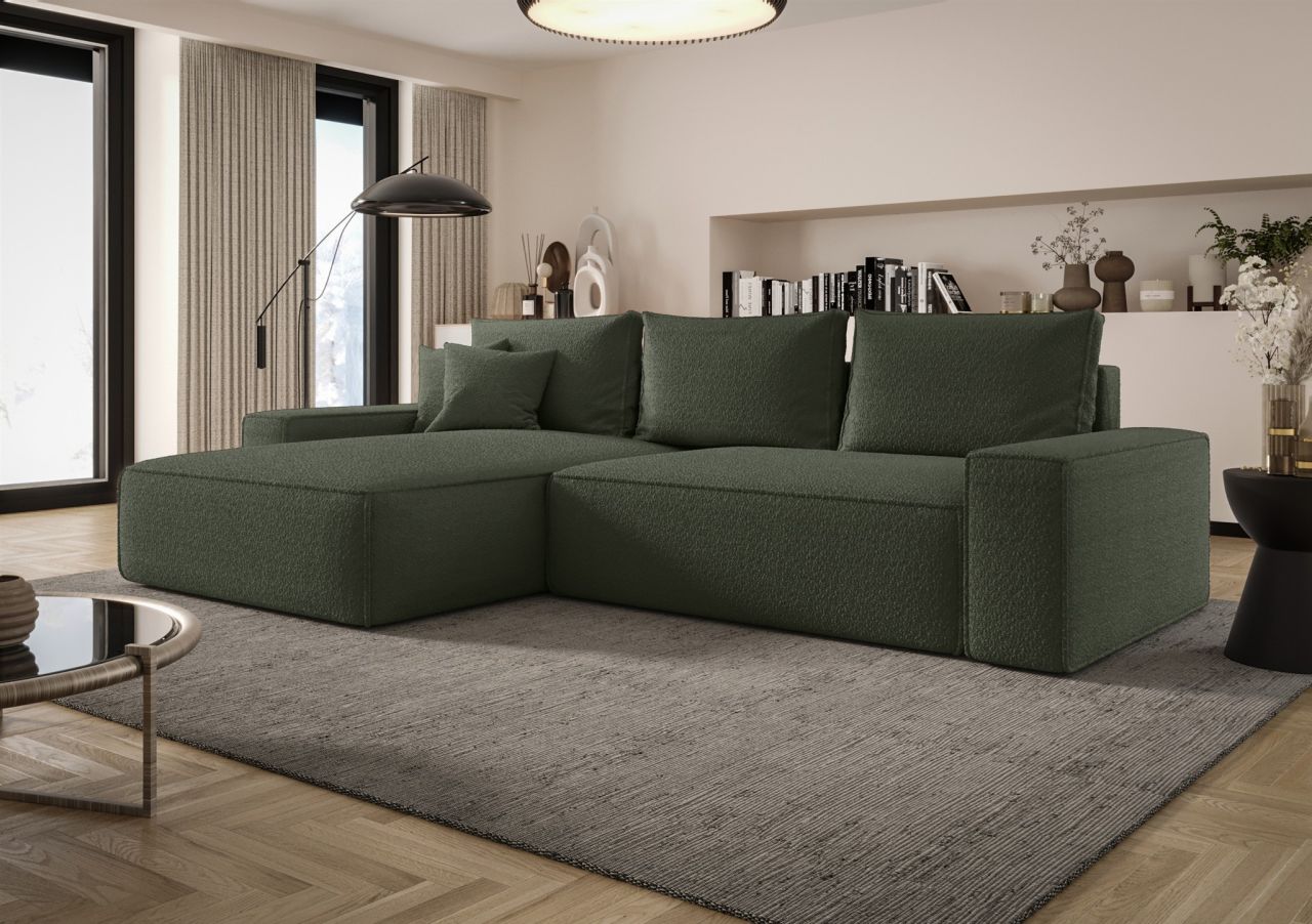 Ecksofa Schlafsofa Sofa WALKEN Stoff Quelle Moosgrün Ottomane Links