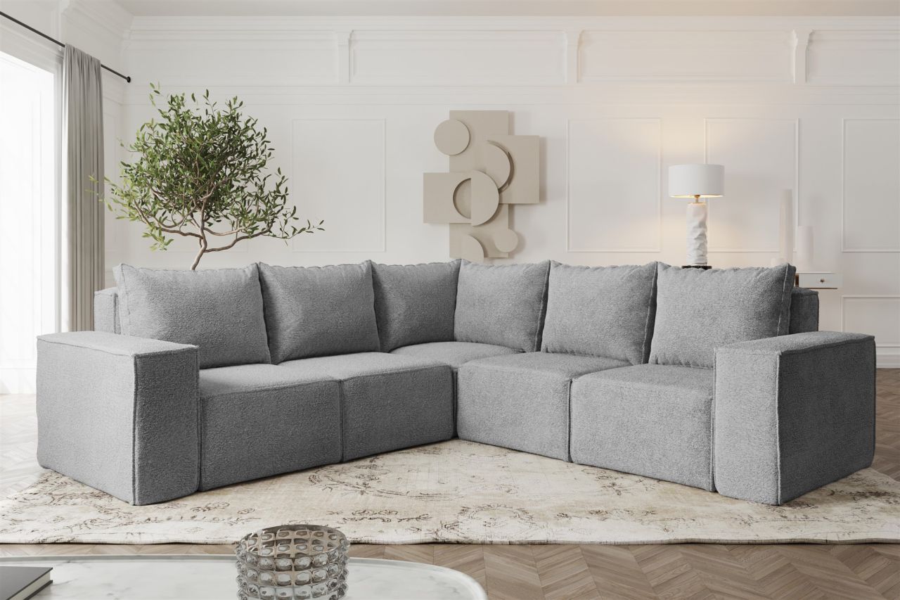 Ecksofa ersofa ESTELLE in Stoff Abriamo Grau Seite Universal