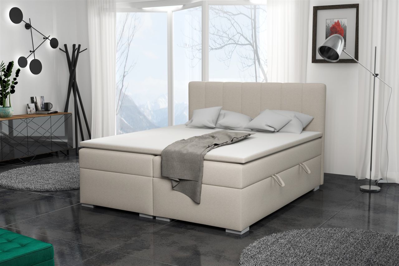 Boxspringbett Schlafzimmerbett LAURIN 200x200cm Stoff Aragon Beige