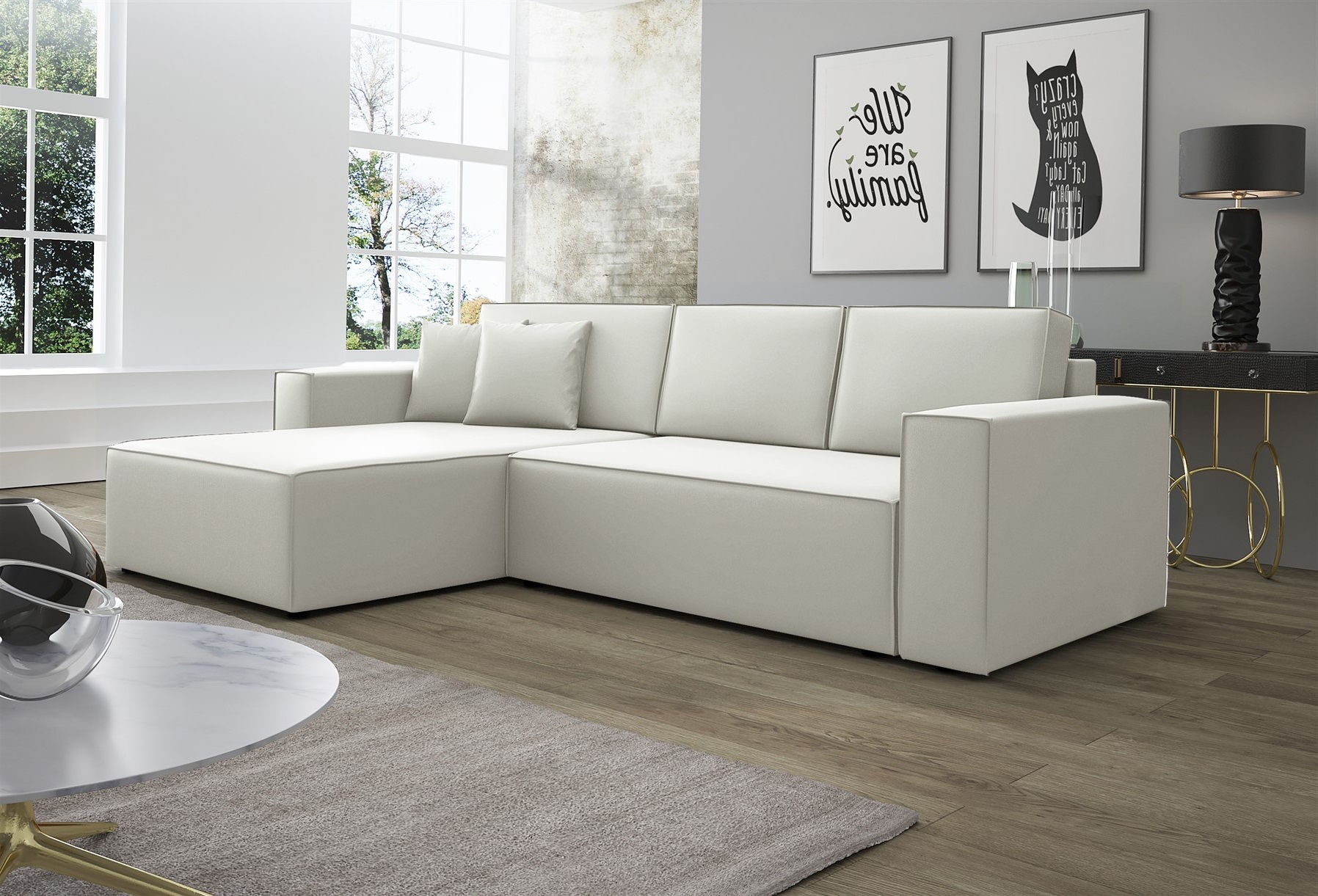 Ecksofa Schlafsofa Sofa CONOR PREMIUM Kunstleder Soft Weiß Ottomane Links | Ecksofa mit Schlaffunktion | Serie-CONOR PREMIUM | Polstermöbel-Serie | Polstermöbel | Wohn-& Essbereich
