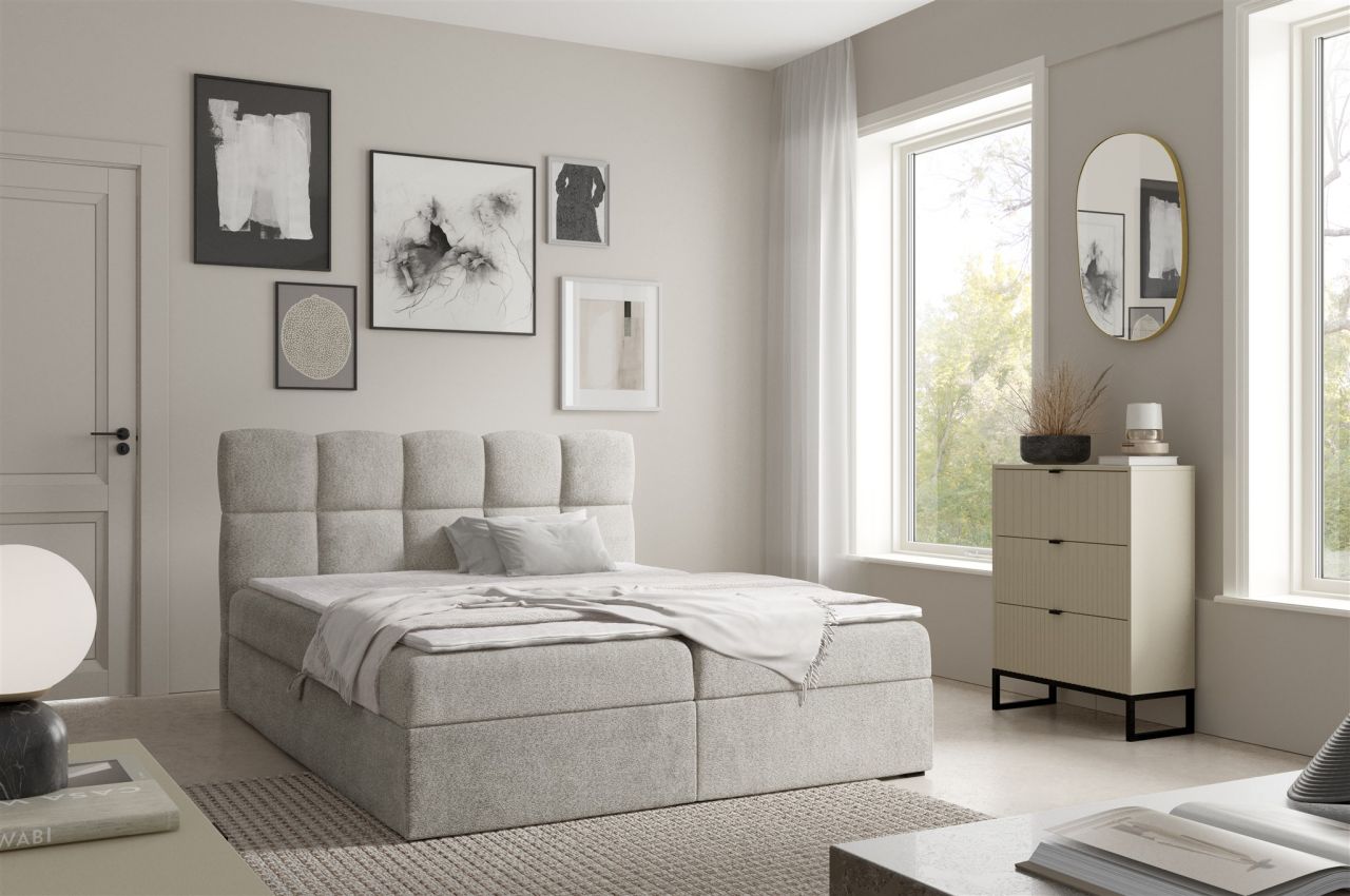 Boxspringbett Schlafzimmerbett PAROZO PREMIUM 160x220cm Stoff Coral Hellbeige