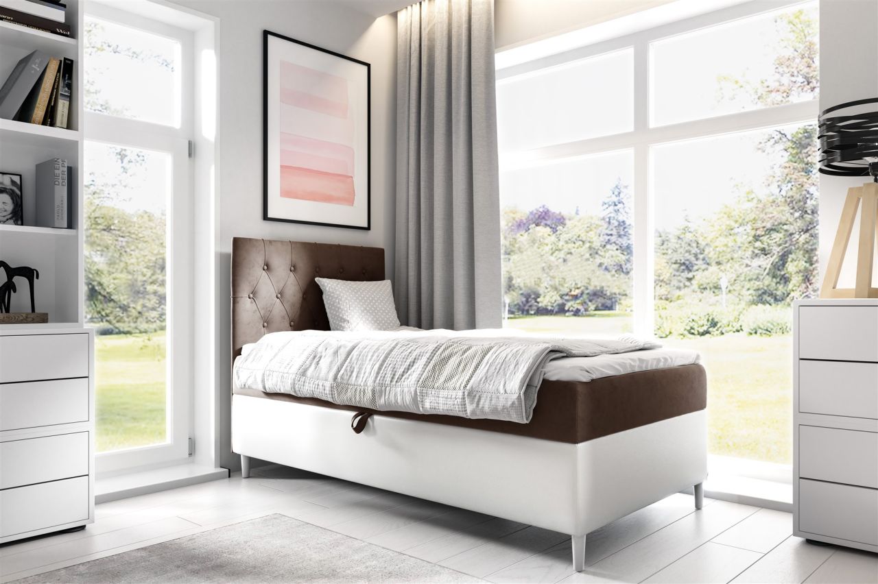 Boxspringbett Gästebett Kinderbett FINJA Nr.1 80x200cm Weiss-Braun