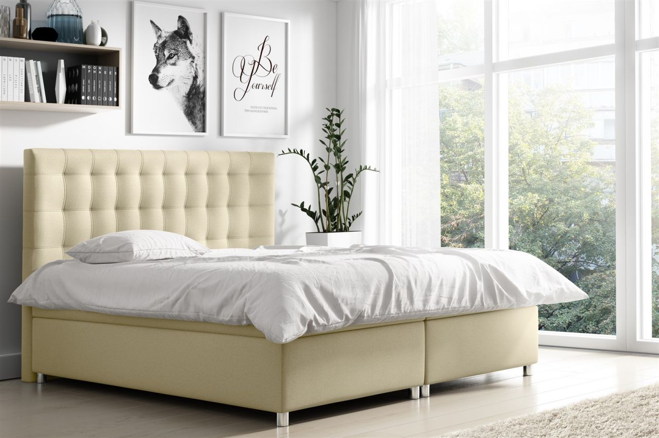 Boxspringbett Schlafzimmerbett ENZO Polyesterstoff Creme 180x200cm