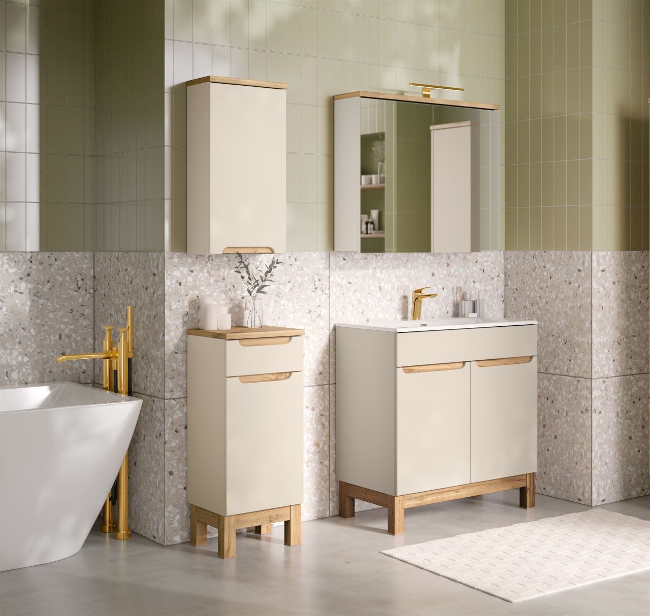 Badmöbel Set 4-tlg Badezimmerset DEVI Cashmere Schrank 80cm inkl. Waschtisch ...