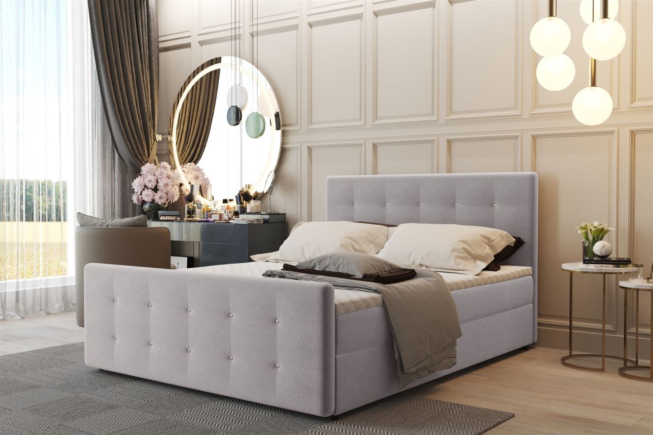 Boxspringbett Schlafzimmerbett CARLOS 140x200cm Stoff Soro Altweiss inkl.Bett...