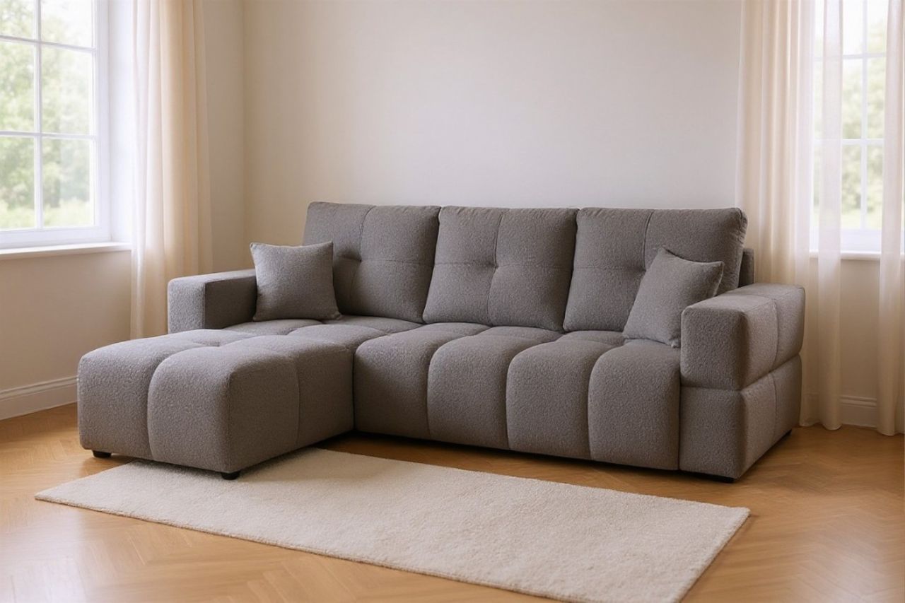 Ecksofa Schlafsofa Sofa DENISE in Stoff Centaur Dunkelgrau Ottomane Links