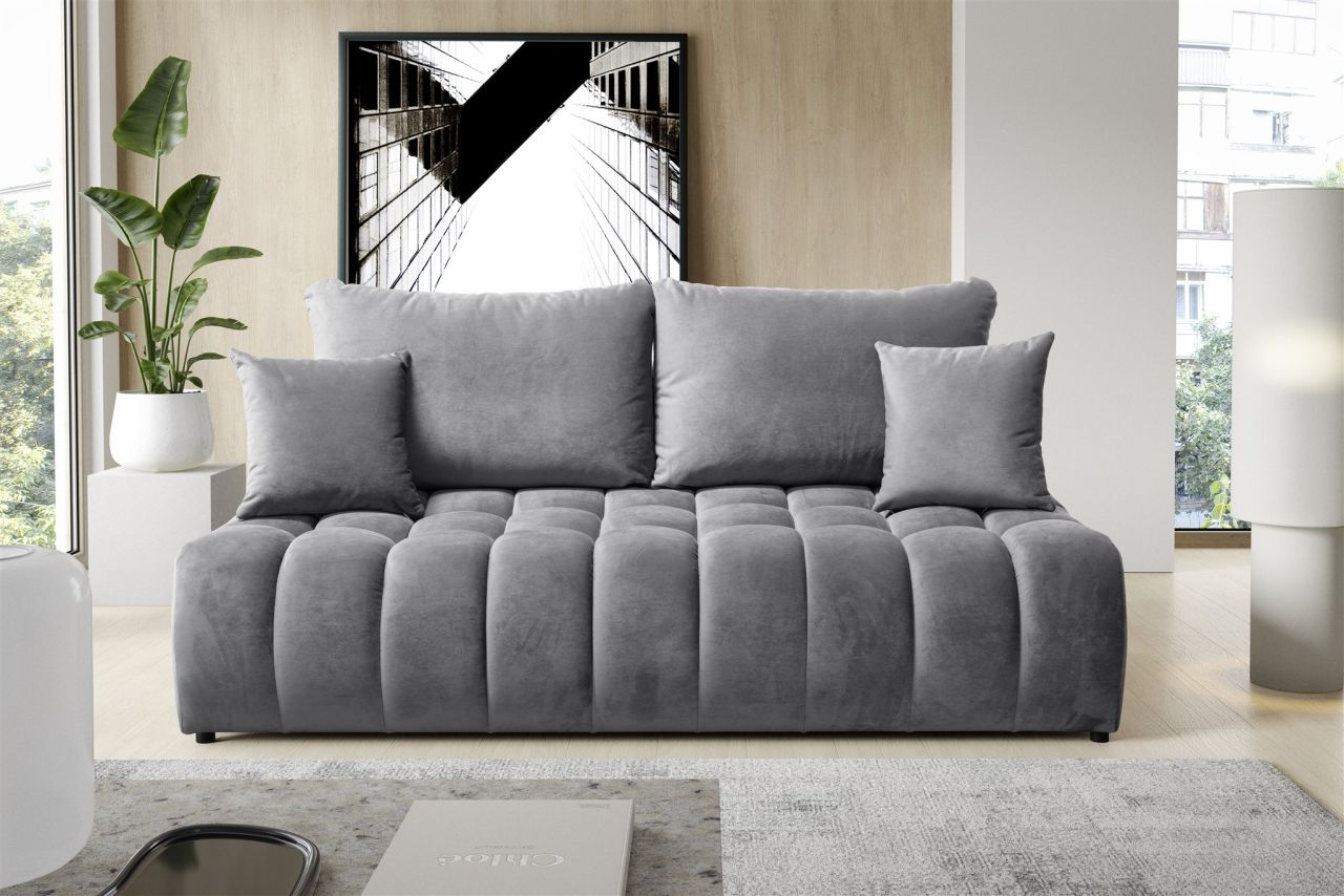 Sofa 3-Sitzer mit Schlaffunktion NINA Stoff Soft Grau
