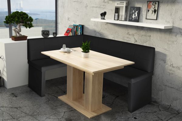 Eckbankgruppe 196x142 cm ROBIN XL R Schwarz / Esstisch DANTE Sonoma