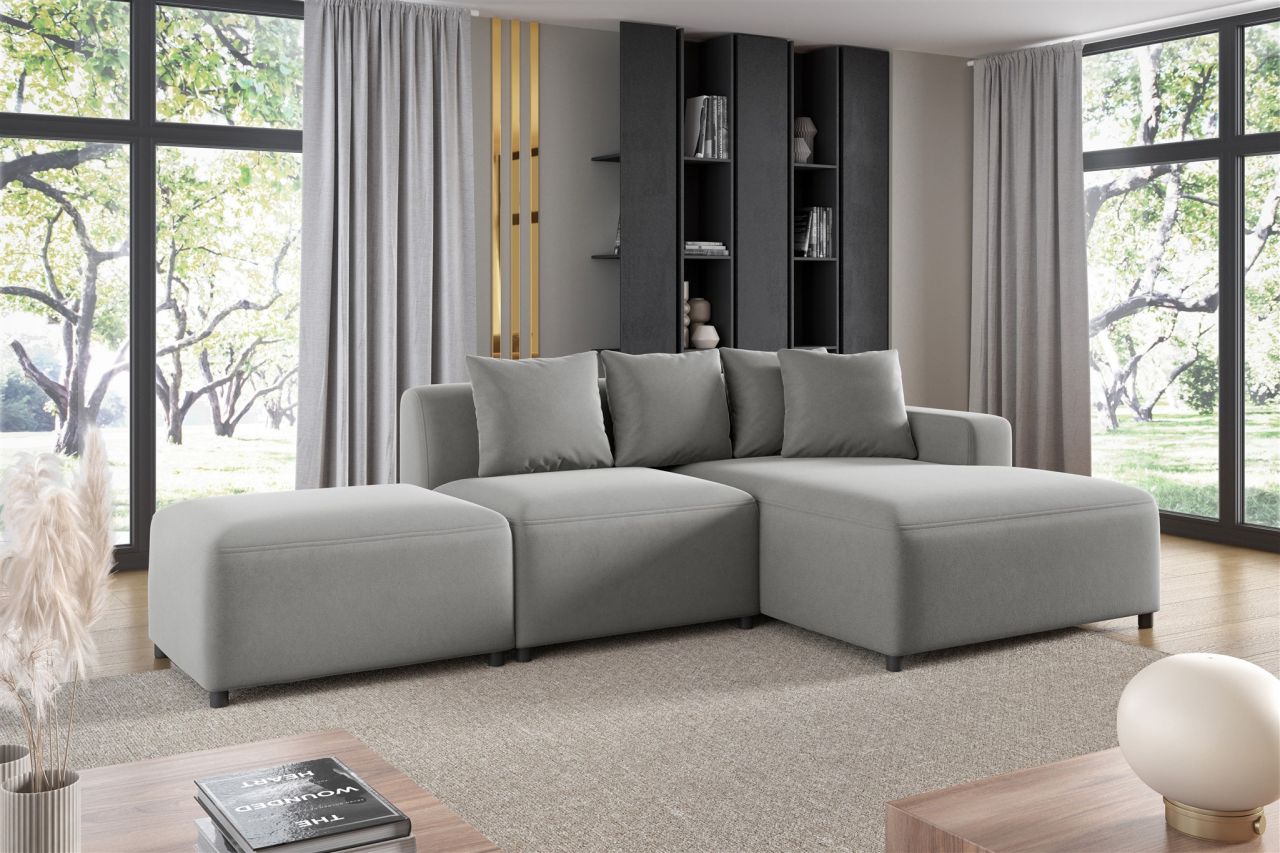 Ecksofa ersofa MEGAN XS inkl. Hocker Stoff Salvador Hellgrau Ottomane R...