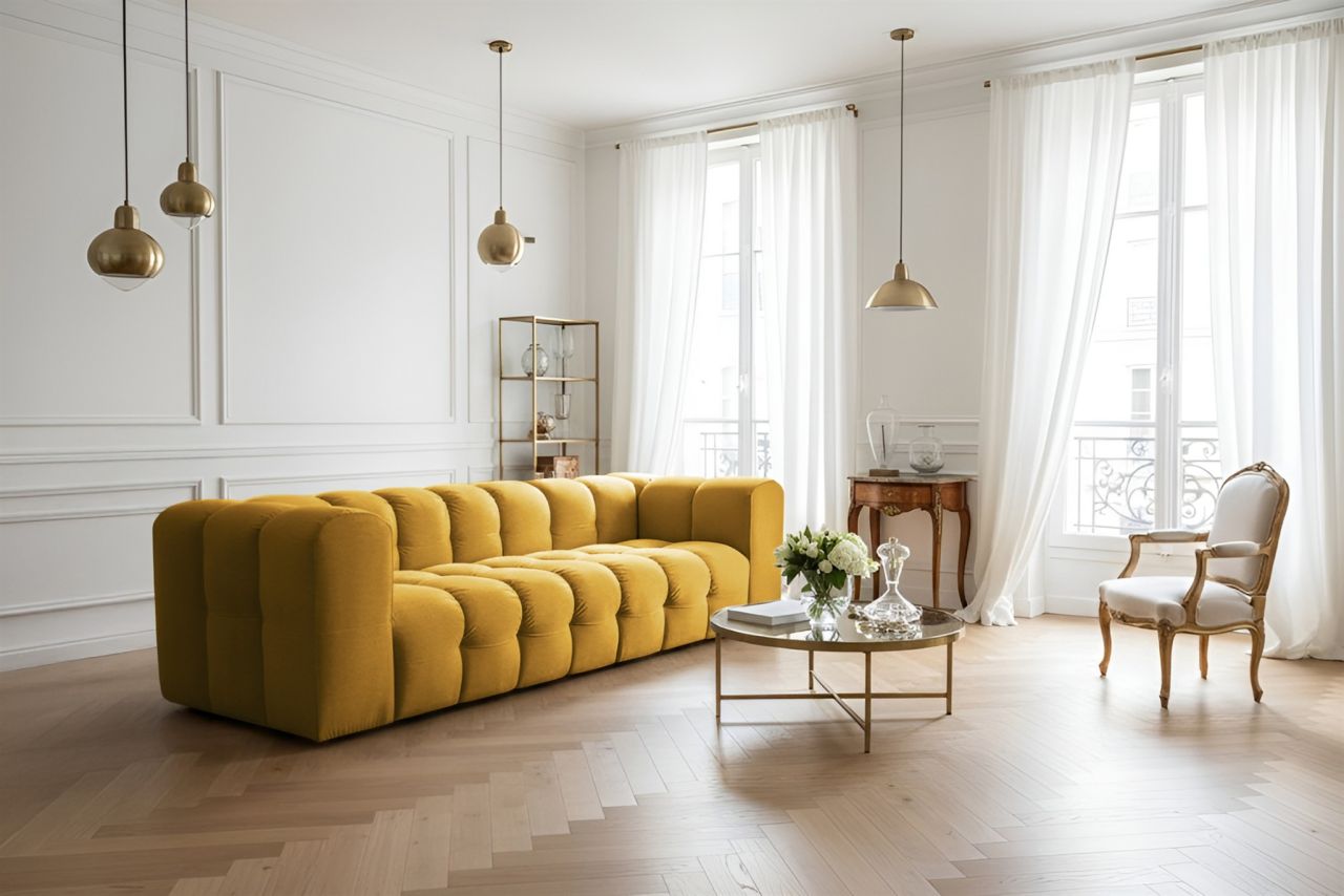 Sofa ersofa SOLVIE 4-Sitzer in Stoff Tiffani Honiggelb