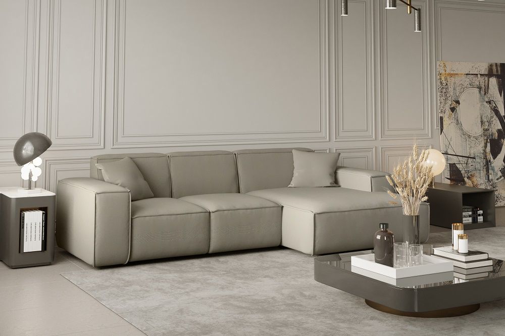 Ecksofa ersofa CELES in Stoff Opera Velvet Creme Ottomane Rechts