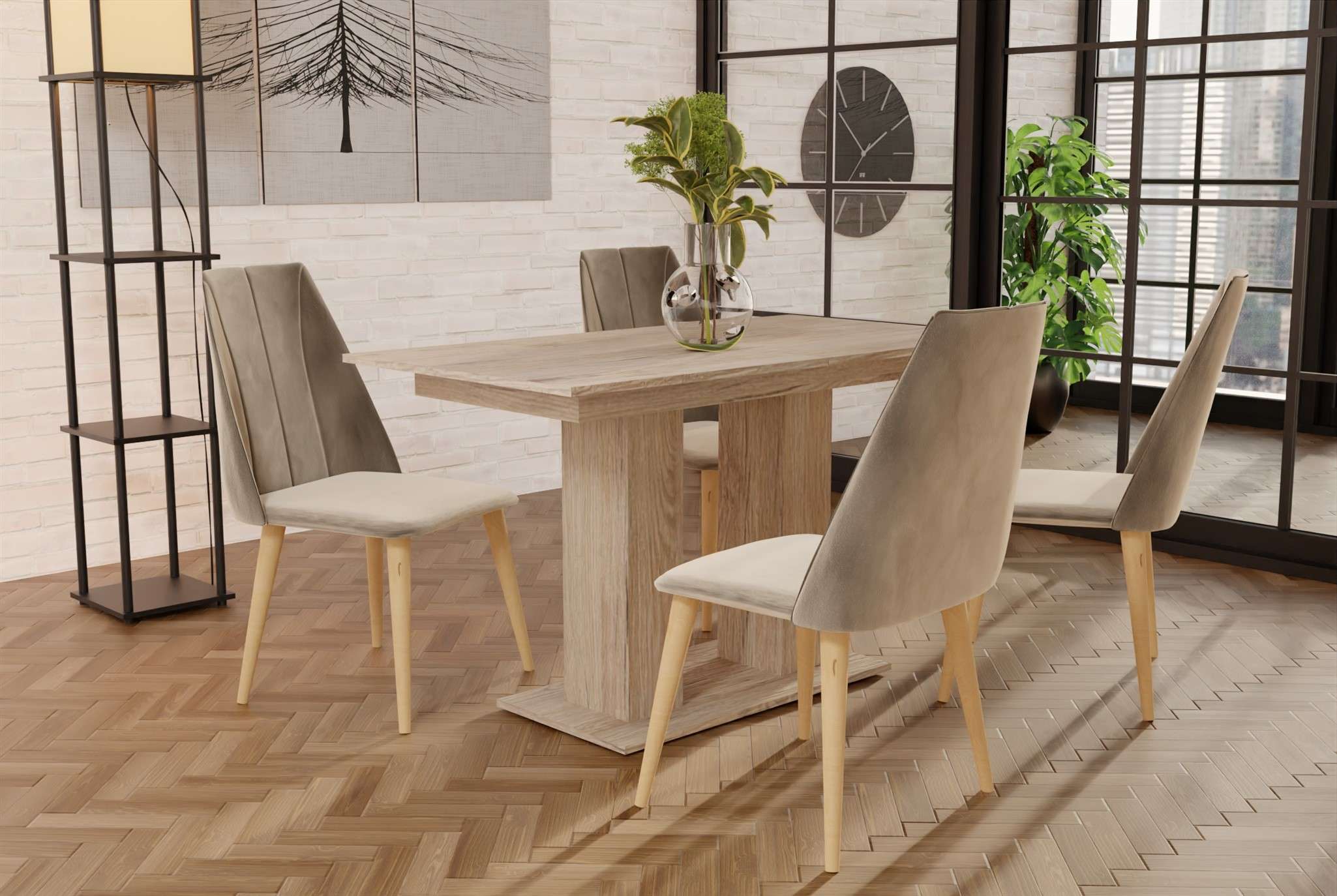 Essgruppe Sonoma matt-Tisch mit 4 Creme CAROS Stühlen für Esszimmer, Küche | Esstisch mit Stühlen | Essgruppen | Wohn-& Essbereich