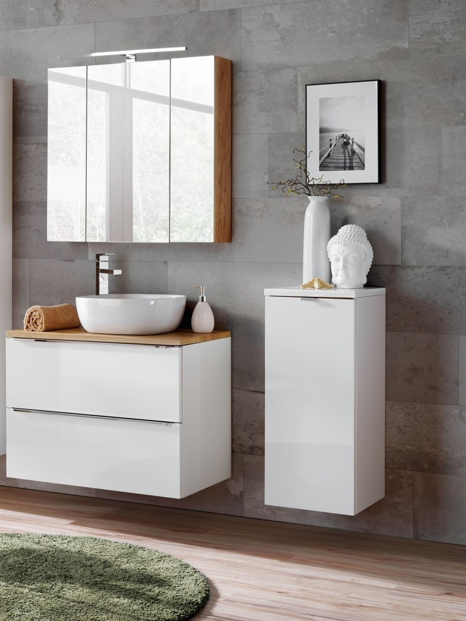 Badmöbel Set 4-tlg Badezimmerset PERUGIA Weiss ohne Waschbecken 80cm