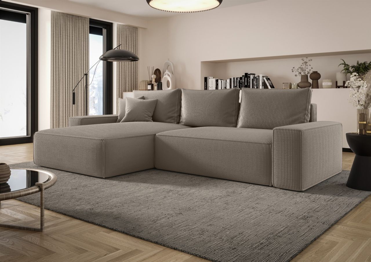 Ecksofa Schlafsofa Sofa WALKEN Stoff Poso Hellbraun Ottomane Links