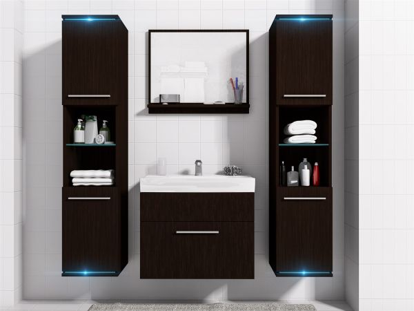 Badmöbel Set 5-Tlg Wenge matt TOPLINE inkl.Waschtisch inkl.LED