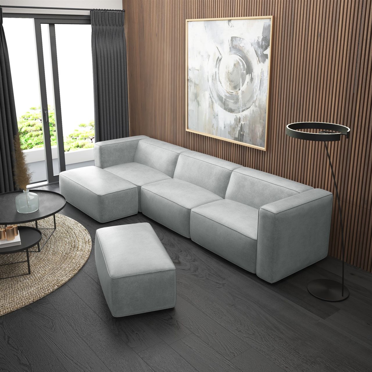 Ecksofa ersofa HELMER inkl. Hocker in Stoff Pola Silbergrau Ottomane Links