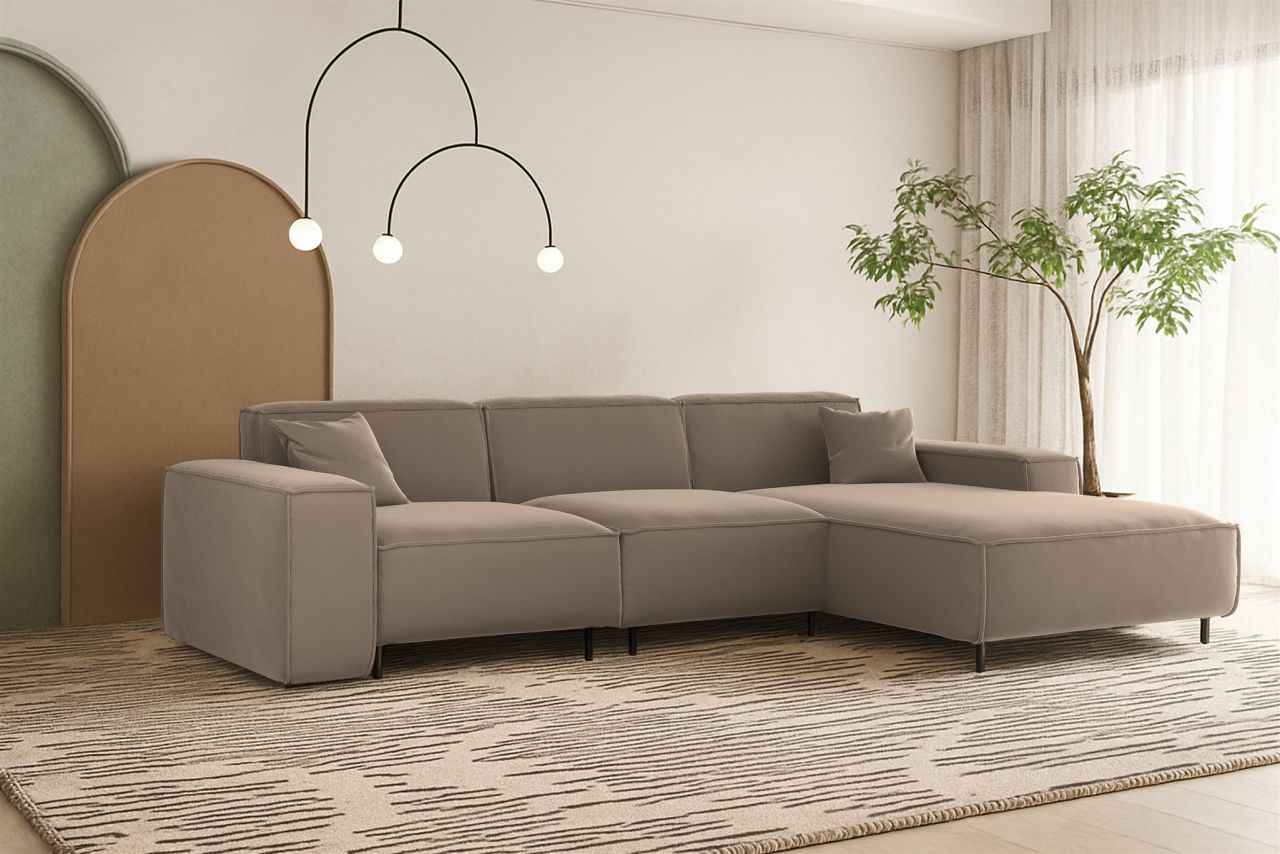 Ecksofa ersofa GLORIA in Stoff Tiffani Taupe Ottomane Rechts