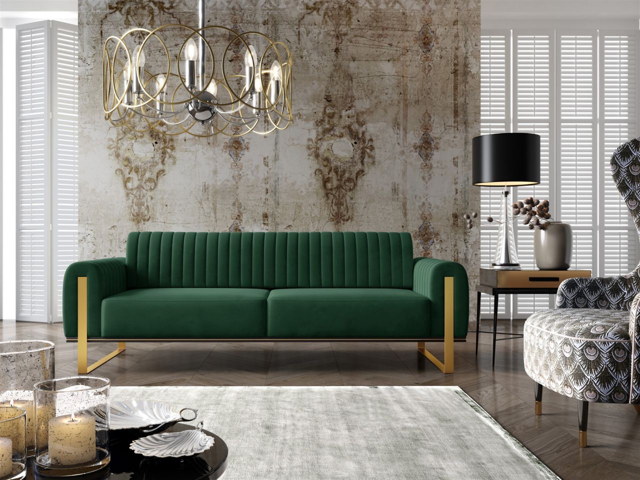 Sofa ersofa VALERIE 3-Sitzer in Stoff Elisa Velvet Flaschengrün