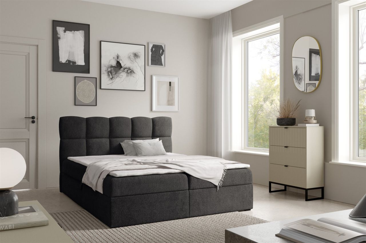 Boxspringbett Schlafzimmerbett PAROZO PREMIUM 140x200cm Stoff Coral Schwarz