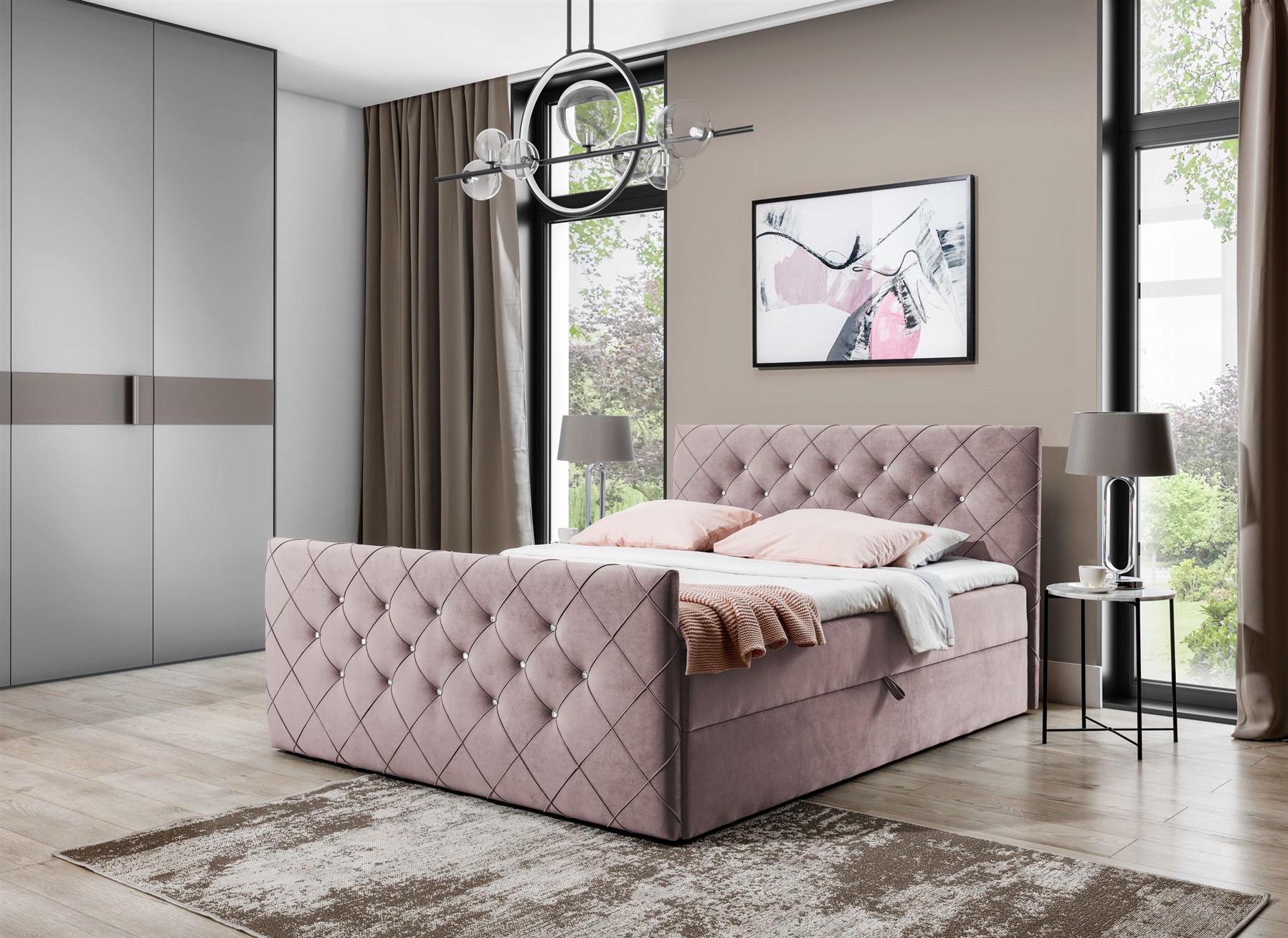 Boxspringbett Schlafzimmerbett EIVOR 140x200cm Altrosa inkl.Bettkasten | Breite: 140 cm | Boxspringbetten | Schlafzimmer