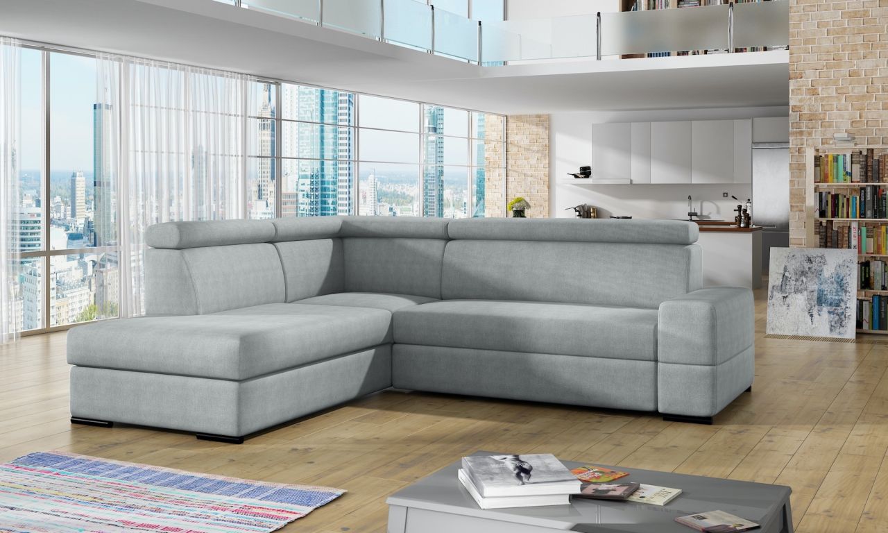 Ecksofa Sofa LETO mit Schlaffunktion Hellgrau Ottomane Links