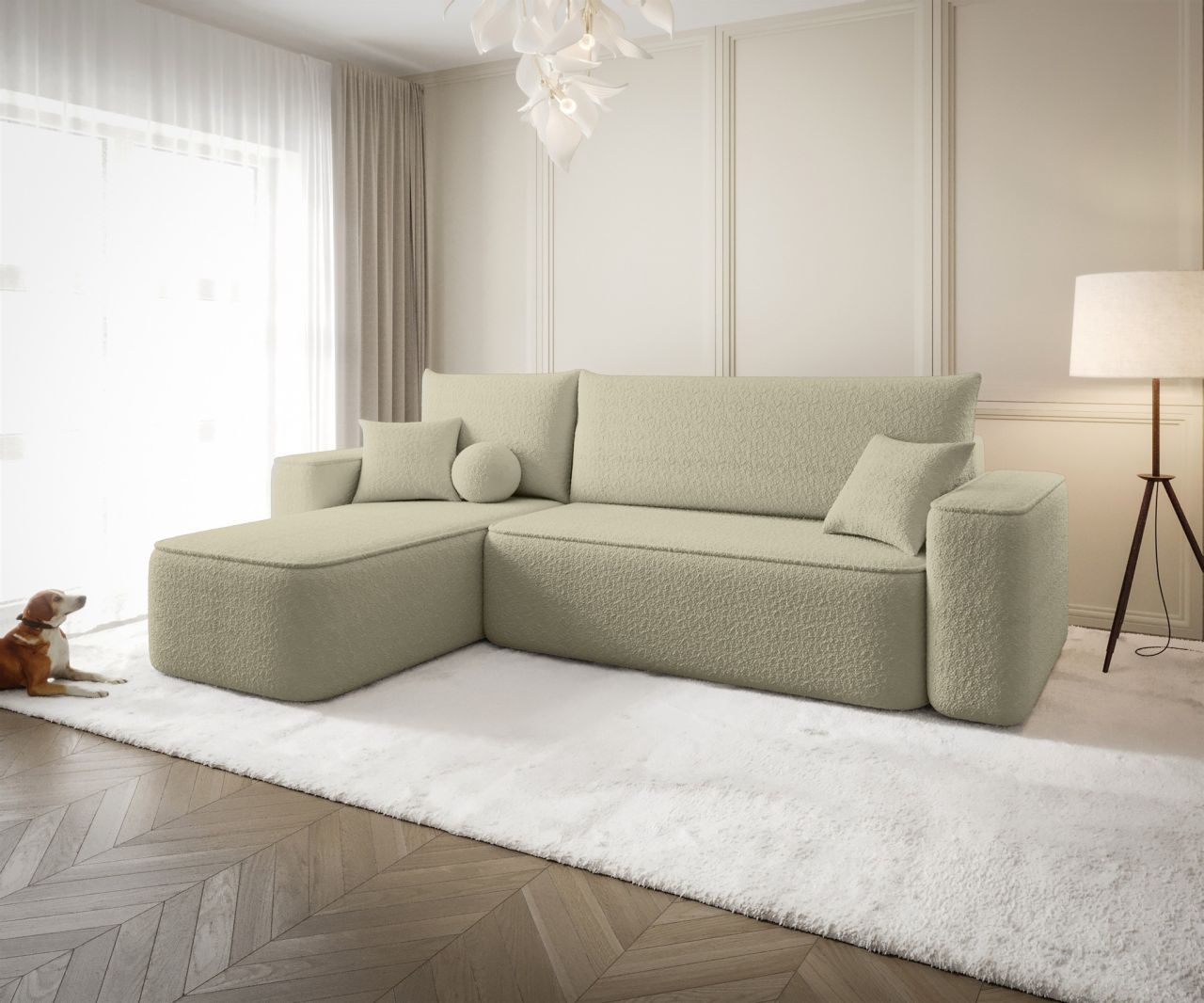 Ecksofa Schlafsofa Sofa AGEPO Stoff Quelle Latte Ottomane Links