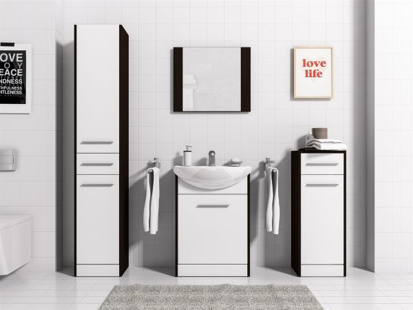 Badmöbel Set 5-Tlg Wenge / Weiss matt SEVILLA inkl.Waschtisch